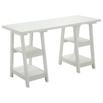 Convenience Concepts Designs2Go Double Trestle Desk in White Wood Finish