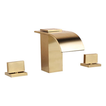 Waterfall Double Handle Widespread Sink Faucet for Bathroom, Brushed Gold