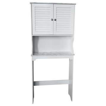 Corolla Over The Toilet Bathroom Space Saver Organizer, White/Marble Wood