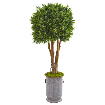 55" Boxwood Artificial Topiary Tree in Planter, UV Resistant, Indoor/Outdoor