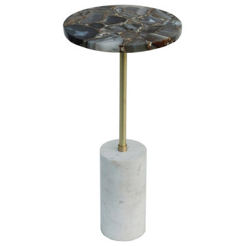 Anita End or Side Table, Matte Brass and White Marble