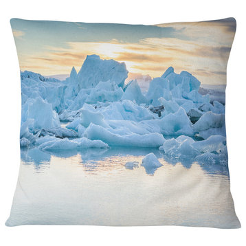 Icebergs in Glacier Lagoon Seascape Throw Pillow, 18"x18"