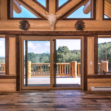 Log home with mushroom wood trim accent and skip-planed Traiblazer floor