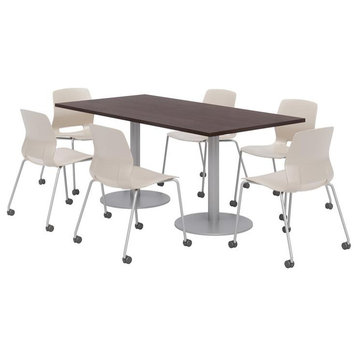 36 x 72" Table - 6 Lola Moon Caster Chairs - Espresso Top - Silver Base