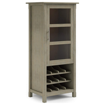 Tall Sideboard, Wine Rack and Door Cabinet With Glass Insert, Distressed Grey