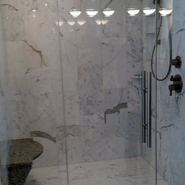 LG Bathroom: Window; Granite Seat; Frameless Shower Door, Linear Drain