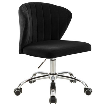 Finley Swivel and Adjustable Velvet Upholstered Office Chair, Black, Chrome Base