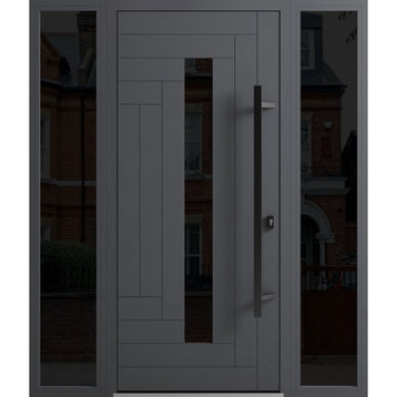 Exterior Prehung Steel Door Ronex 0130 Grey 2 Side Exterior WindowsLeft Hand