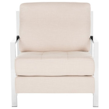 Nadia Modern Tufted Velvet Chrome Accent Chair, Beige