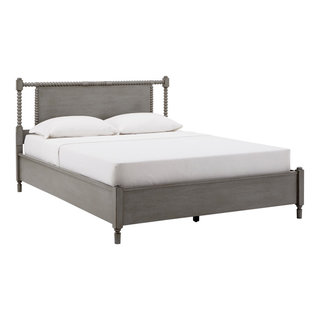 Jamila Antique Finish Beaded Wood Platform Bed, Queen - French Country ...