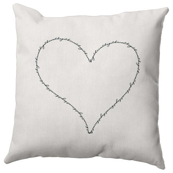 18"x18" Hugs & Kisses Heart Valentines Indoor/Outdoor Pillow, Black-White