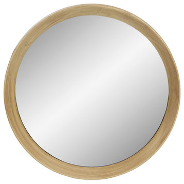 19.75" Gold Round Classic Mirror Wall Decor With a Wooden Finish