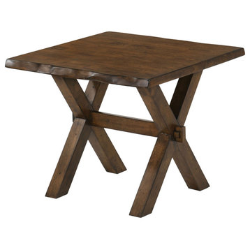 Transitional Side Table, X-Shaped Trestle Hardwood Base & Square Top, Walnut