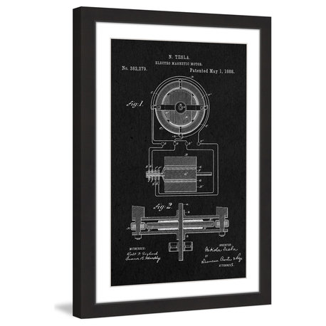 "Tesla Motor 1888 Black Paper" Framed Painting Print