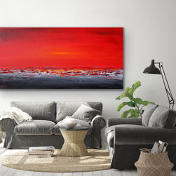 Preethi Arts - 72"x36" Red gray coastal minimal Large Modern Painting home art decor - Paintings