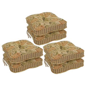 17" Premium Tapestry Corded Chair Cushions, Set of 6, Tan / Beige