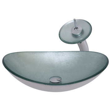 Argento Slipper Silver Foiled Glass Vessel Bath Sink Combo with Faucet and Drain, Brushed Nickel