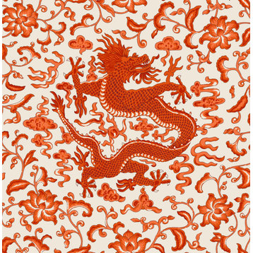 Persimmon Chi'en Dragon Scalamandre Self Adhesive Wallpaper, Sample