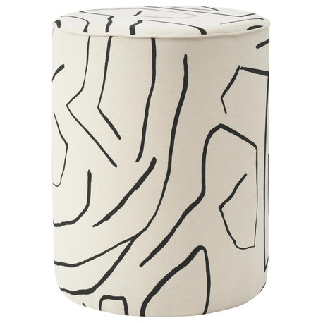Rachelle Ottoman or Stool, Cream Base and Black Lines
