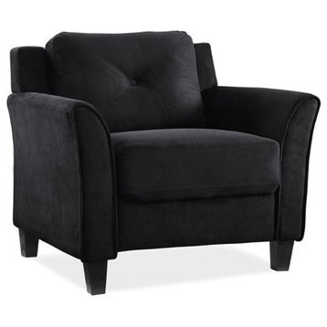 Bowery Hill Transitional Microfiber Chair with Curved Arm in Black