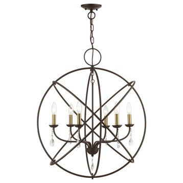 Aria 6 Light Bronze With Antique Brass Finish Candles Globe Pendant Chandelier
