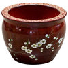 11.5 Inch Maroon Porcelain Cherry Blossom Fishbowl Planter, With Stand