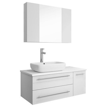 Fresca Lucera 36" Wall Hung Vessel Sink Wood Bathroom Vanity - Left in White
