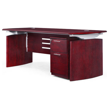 82" Modern Harrison Mahogany Walnut Wood Desk with Mobile Filing Cabinet