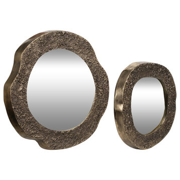 Metal, Set of 2 15/20" Textured Mirrors, Silver