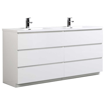 Cascade 71" Bathroom Furniture Set With Cabinet and Basin, White