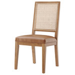 New Pacific Direct - Dover PU Dining Side Chair (Set of 2), Borneo Chocolate - A refreshed Parson chair silhouette is embellished with cane webbing back and light solid wood frame. An appealing contrast is added with brown faux leather seat; creating a look that's current and elegant. Easy Assembly. Available in Borneo Chocolate and Borneo Bone. Set of 2.