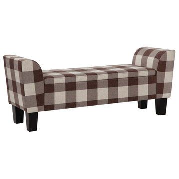 Claire Upholstered Flip Top Storage Bench by Grafton Home, Brown/Linen Check