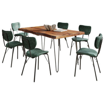 Modern Dining Set with Upholstered Contemporary Chairs - Chestnut and Jade