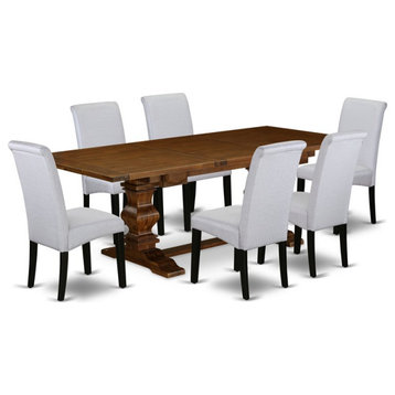 East West Furniture Lassale 7-piece Wood Dining Set in Walnut/Black
