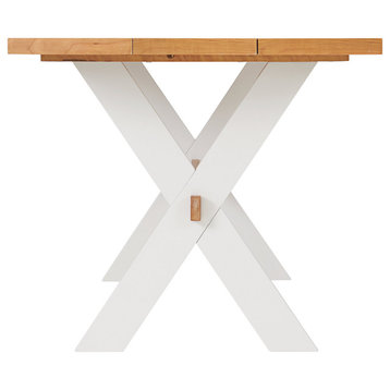 Farmhouse Dining Table, Trestle Base With X-Legs & Rectangle Top, White/Natural
