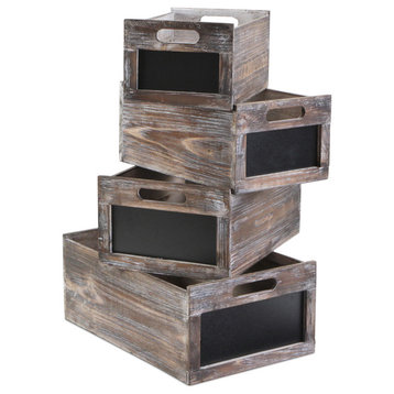 Set of 4 wood crates with front chalkboards