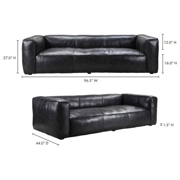 96.5 Inch Sofa Darkstar Black Leather Black Contemporary