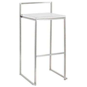 Nuevo Genoa 25.5" Leather Stackable Counter Stool in White