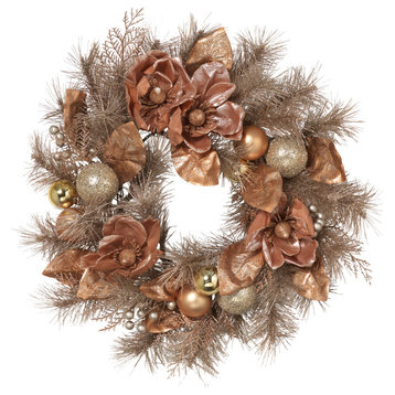 24" Frosted Wreath, Ornaments