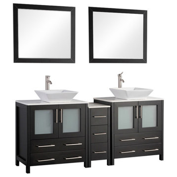 Vanity Art Vanity Set With Vessel Sink, Espresso, 72", Standard Mirror