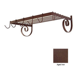 Wall Mount Shelf Rack with 6 Hooks - Aged Iron - Pot Racks And Accessories