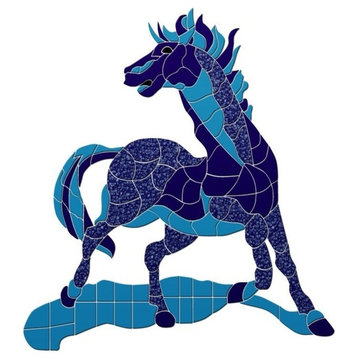 Wild Horse Ceramic Swimming Pool Mosaic 48"x41", Blue