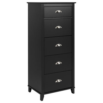Pemberly Row 5 Drawer Engineered Wood Lingerie Chest in Black