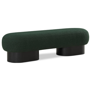 Robertson Boucle Fabric Upholstered Bench, Green, Black Finish