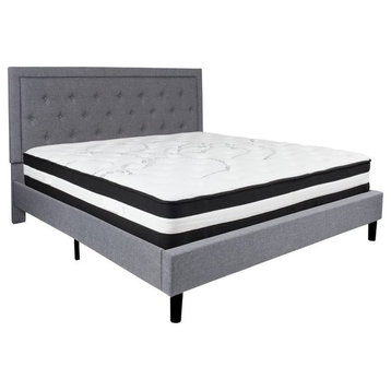 Flash Furniture King Platform Panel Bed and Mattress in Light Gray