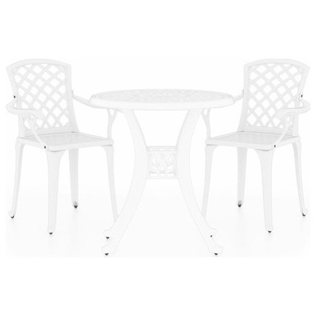 vidaXL Patio Bistro Set Outdoor Bistro Table Set3 Piece Cast Aluminum White