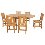 Warner Levitzson Teak Furniture - 47" X 47-71" ROUND EXTENSION TABLE EXTRA THICK AND 6 BALBOA SIDE CHAIRS - Made with solid plantation grown teak. Built with traditional mortise and tenon for lasting durability. Can be used for both commercial and residential. Side chair is W16 x H35 x D22". Buyer can drill umbrella hole in the middle of table when fully extended. Please see product specifications PDF for more information.