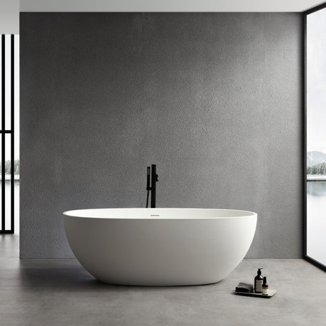 Stone Resin Solid Surface Freestanding Bathtub, White, 65"