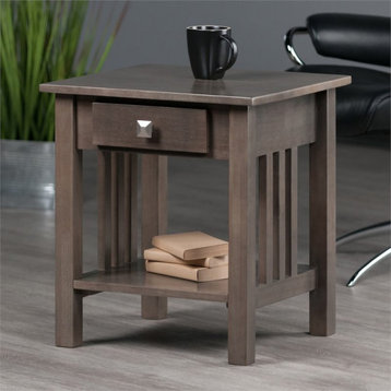 Winsome Stafford Transitional Solid Wood Storage End Table in Oyster Gray