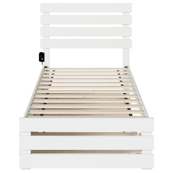 Oxford Twin Bed With Footboard and Usb Turbo Charger With Twin Trundle, White